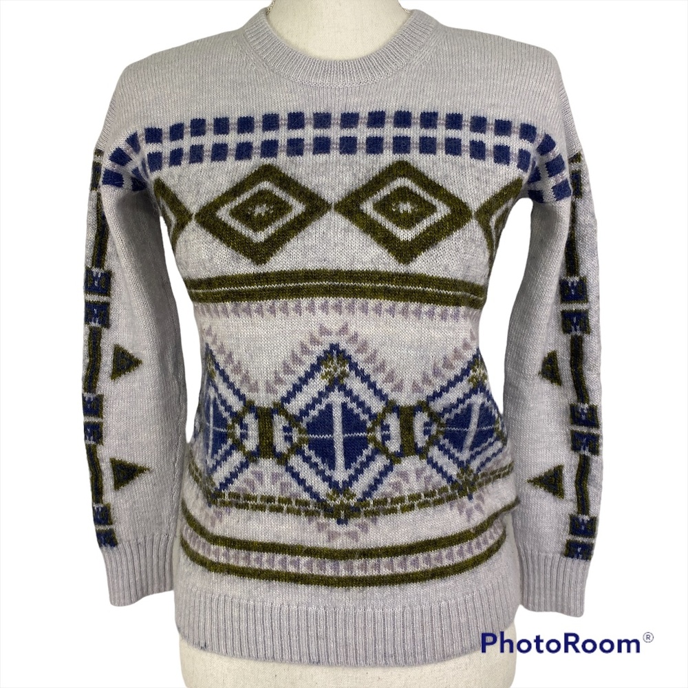 J. Crew Pale Blue Wool Mohair Pullover Sweater Southwest Pattern Women’s SIze XS